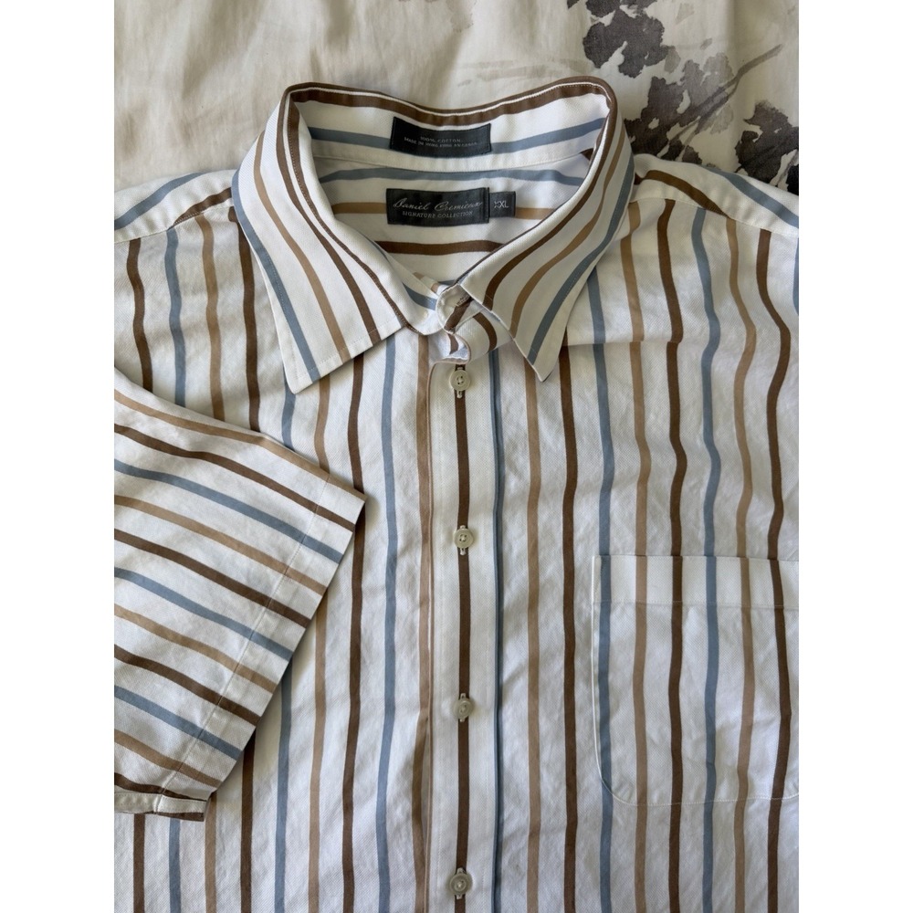 Daniel Cremieux Short Sleeve Button Shirt 100% Cotton Blue Brown Stripes XXL